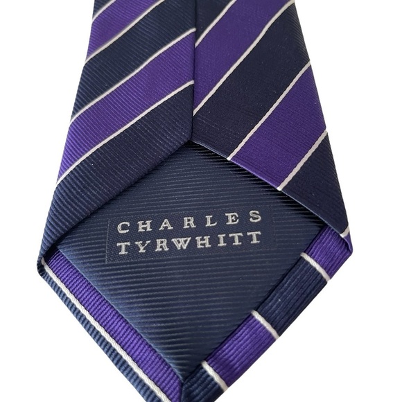 Charles Tyrwhitt Men’s 100% Silk Purple and Black Repp necktie London 58 inch - Picture 3 of 5